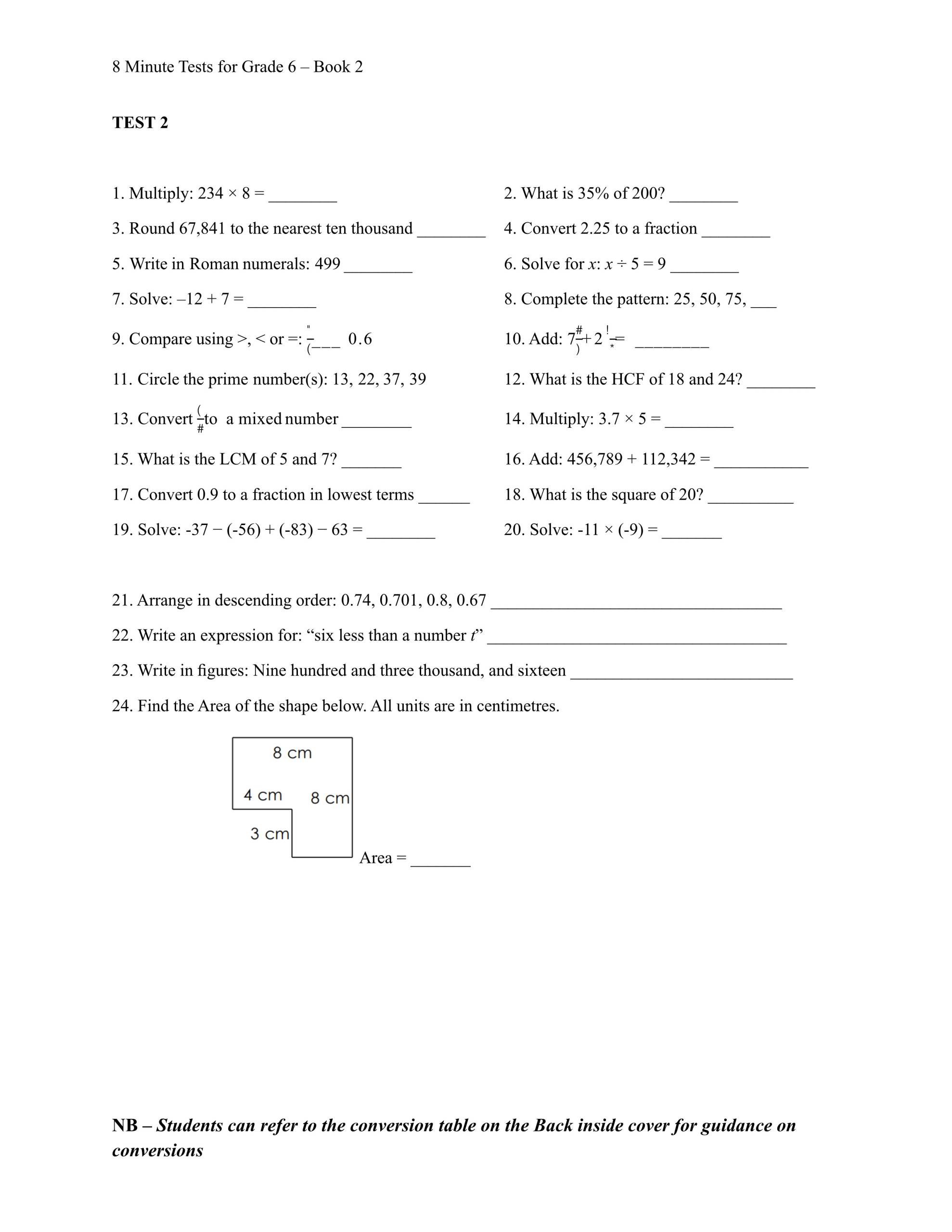 8 Minute Tests in Numeracy Grade 6 Edition 2 - Image 4
