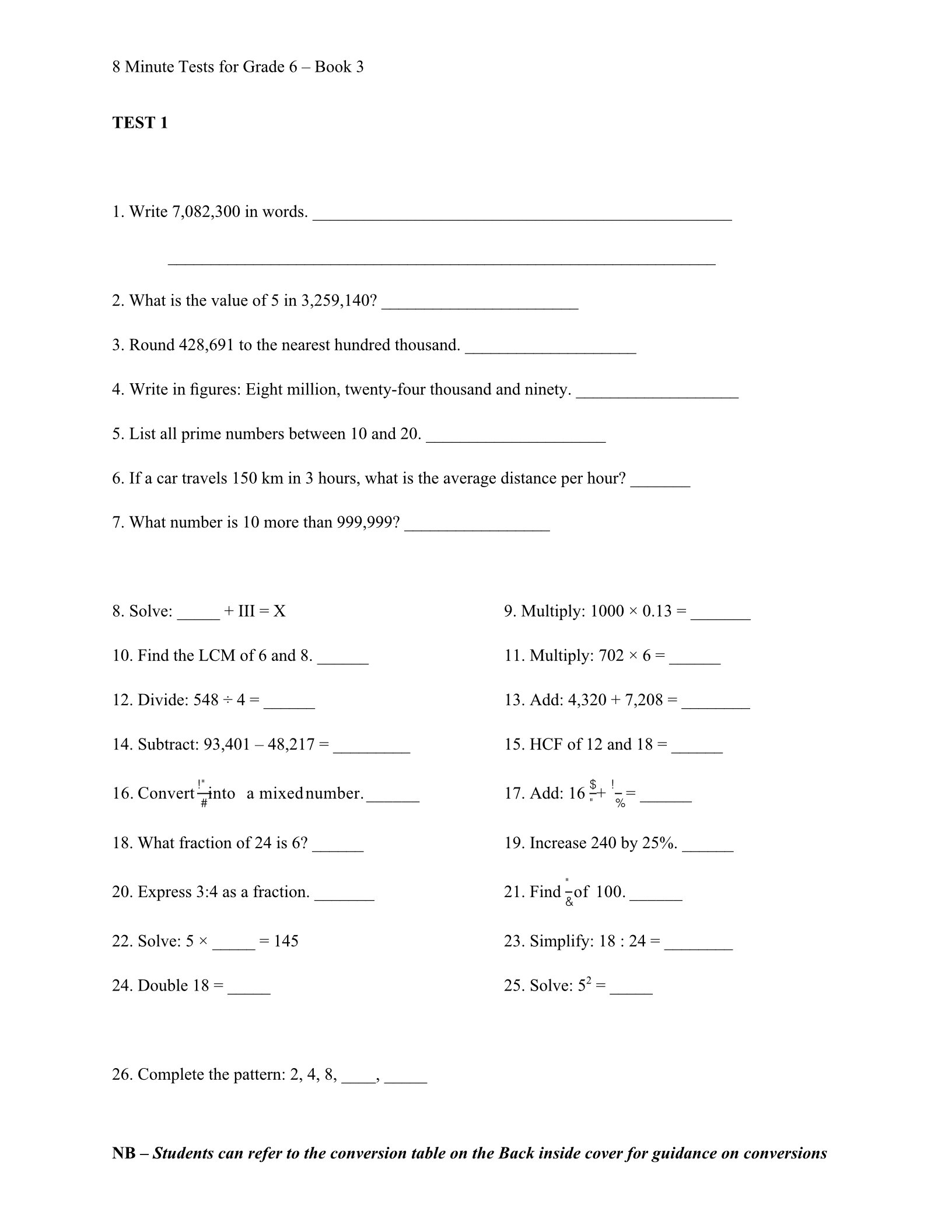 8 Minute Tests in Numeracy Grade 6 Edition 3 - Image 3