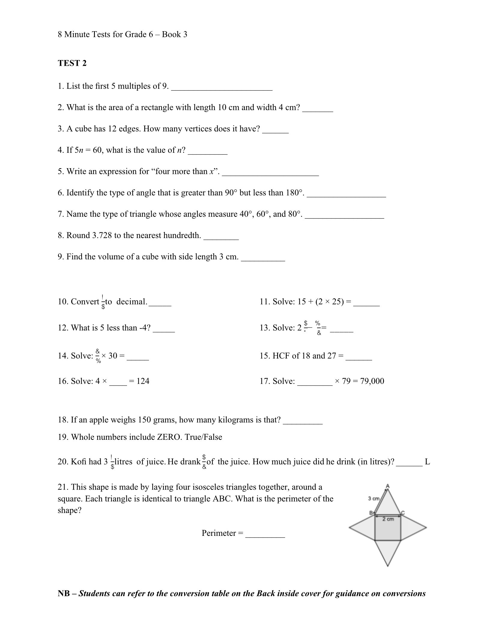 8 Minute Tests in Numeracy Grade 6 Edition 3 - Image 4