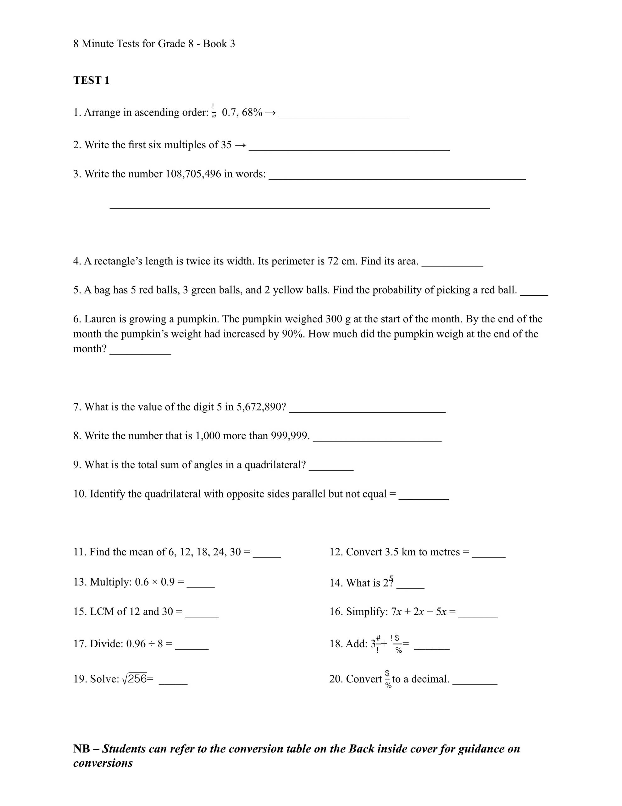8 Minutes Test in Numeracy Grade 8 Edition 3 - Image 3